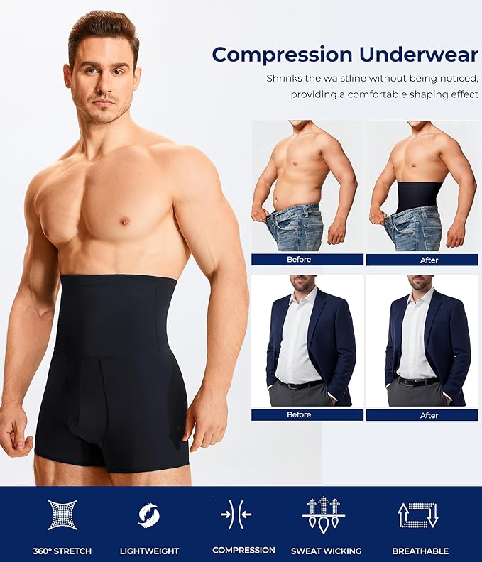 شورتات رجالية للتحكم في البطن ملابس داخلية عالية الخصر